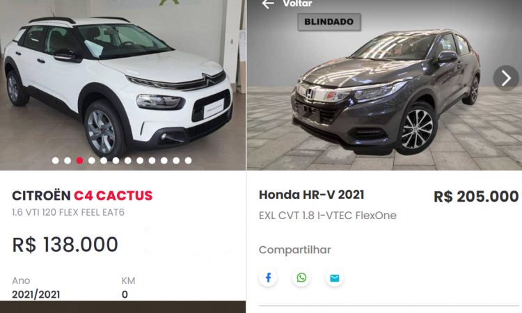 Citroën C4 Cactus e Honda HR-V blindados [webmotors e Mobiauto]