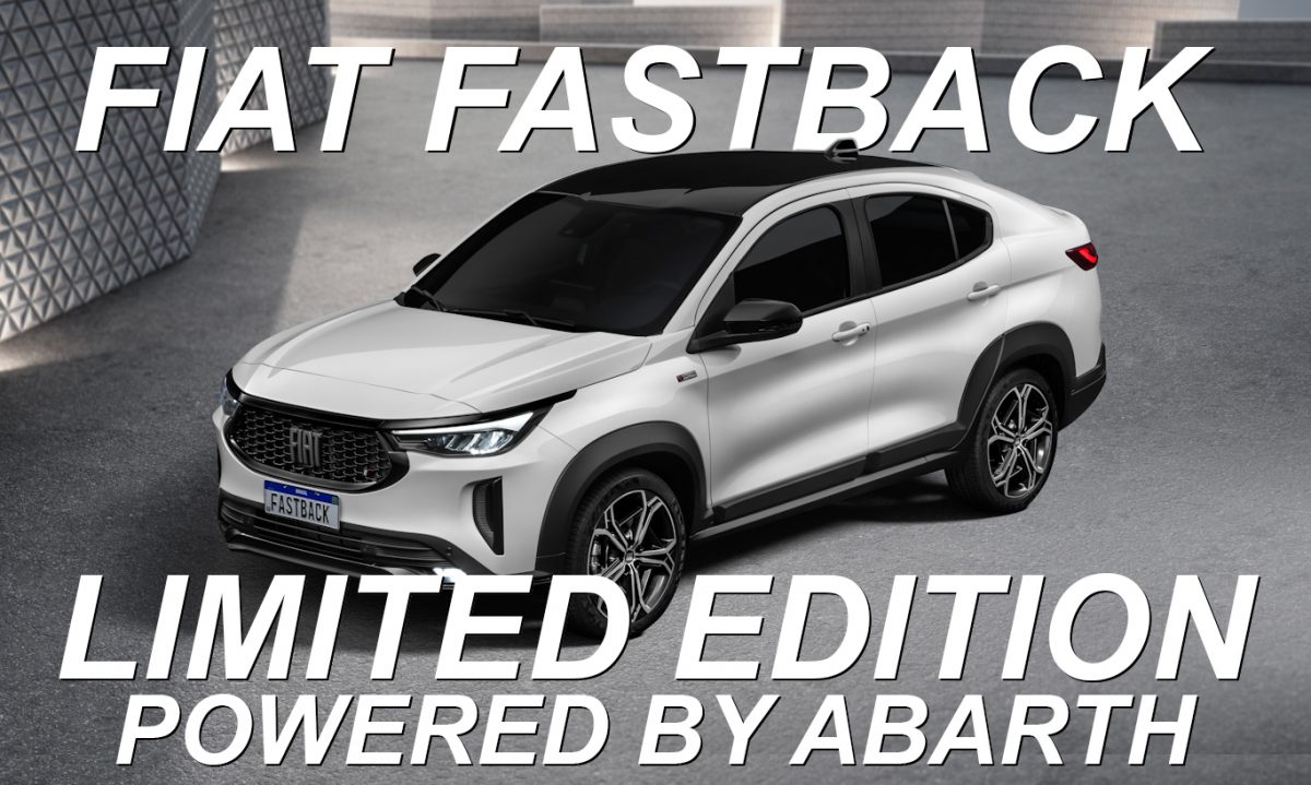 Fiat Fastback Limited Edition Powered by Abarth branco em foto de frente com fundo e chão em cinza