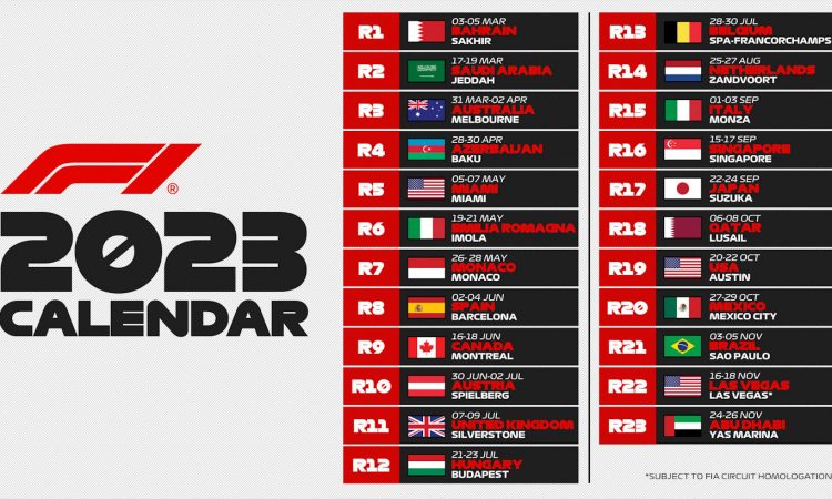 Calendário da Fórmula 1 2023 [divulgação]