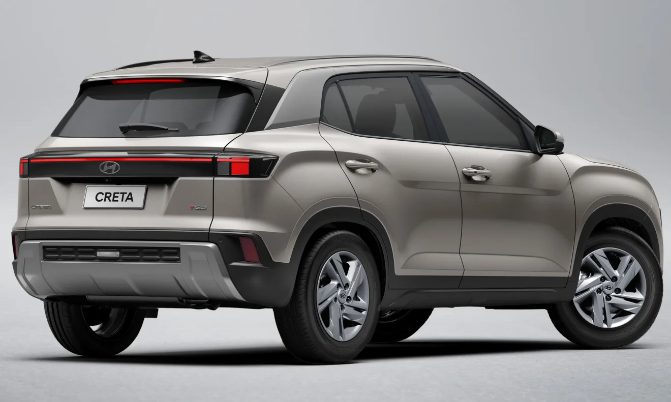 Hyundai Creta Comfort parado de traseira com fundo cinza