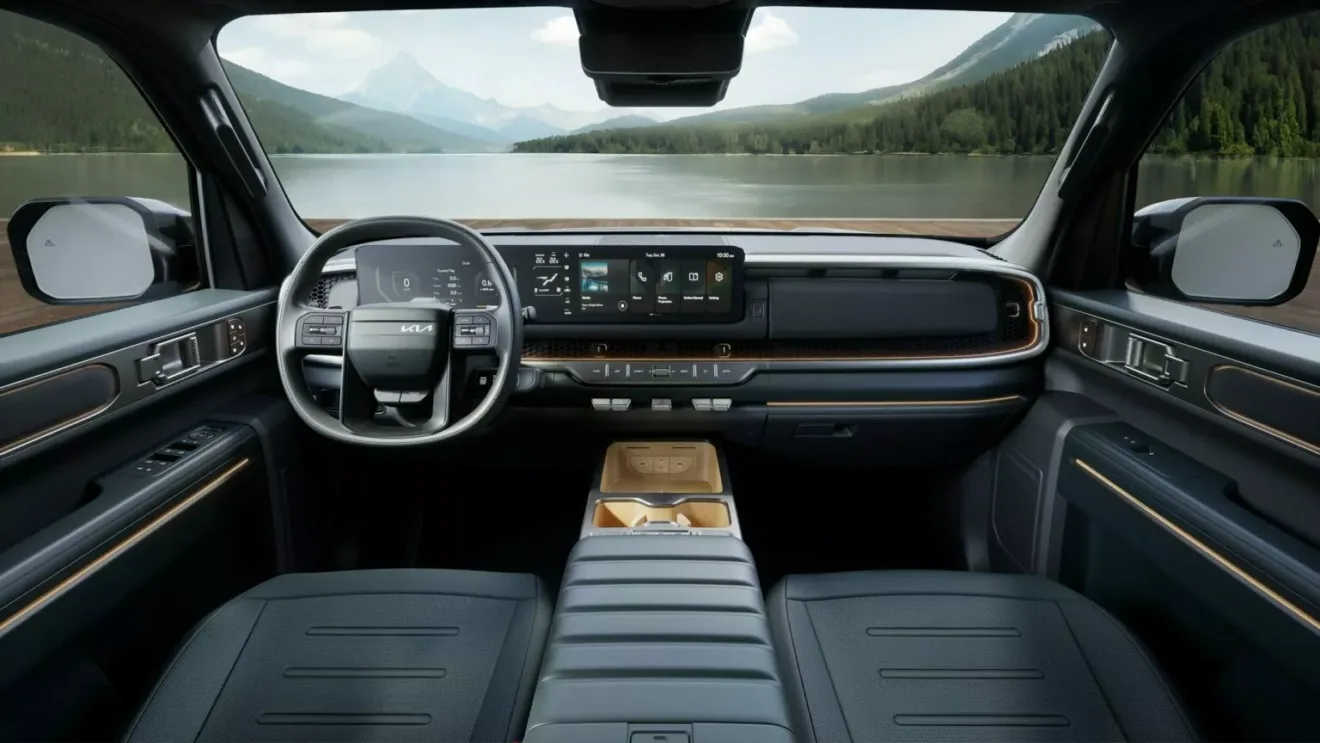 Imagem mostra interior da picape Kia Tasman