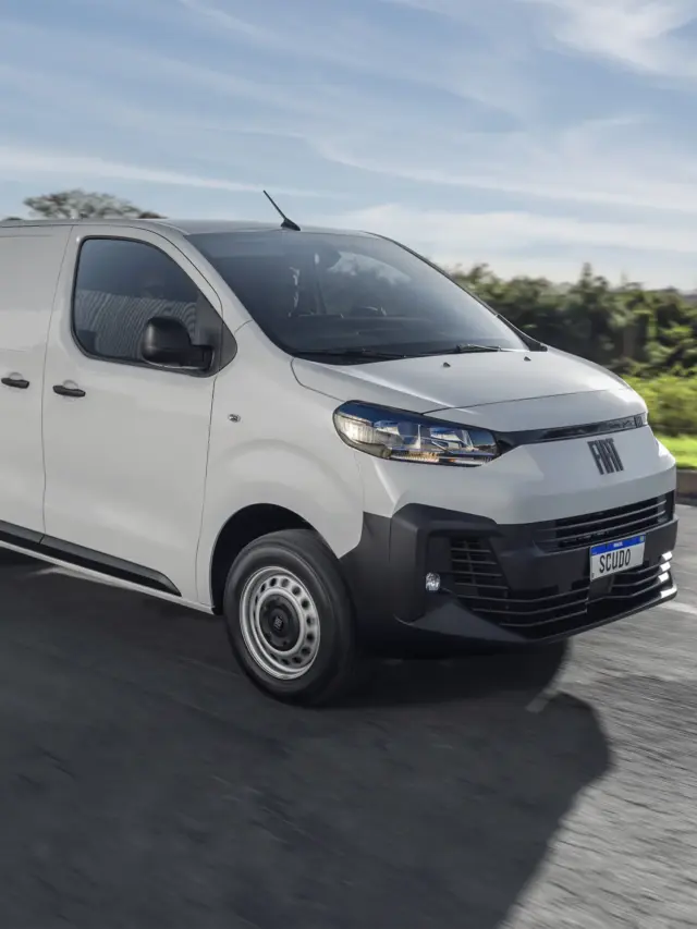 Fiat Scudo cargo branco, visto de frente com mato ao redor