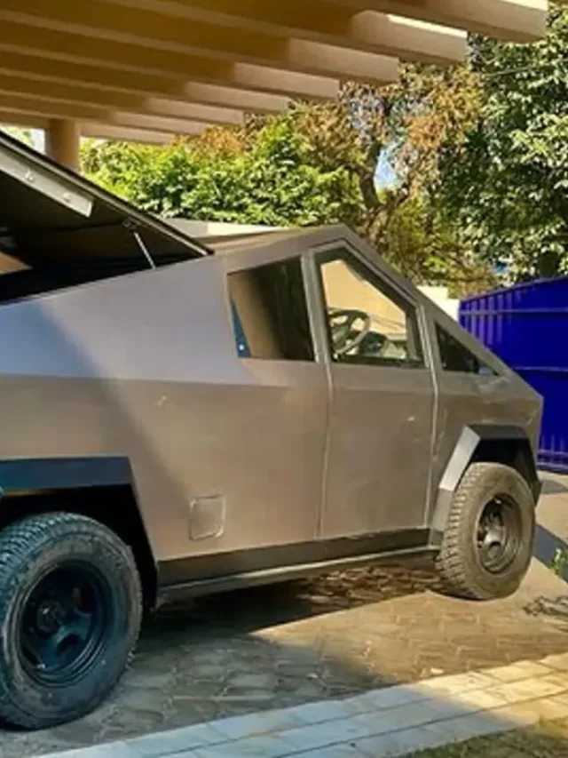 Imagem mostra traseira e caçamba de uma cópia da Cybertruck