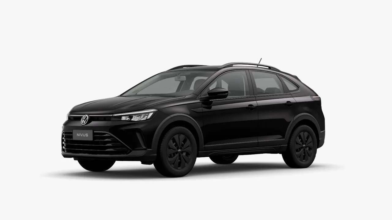 Volkswagen Nivus Sense preto com detalhes pretos, visto de lado