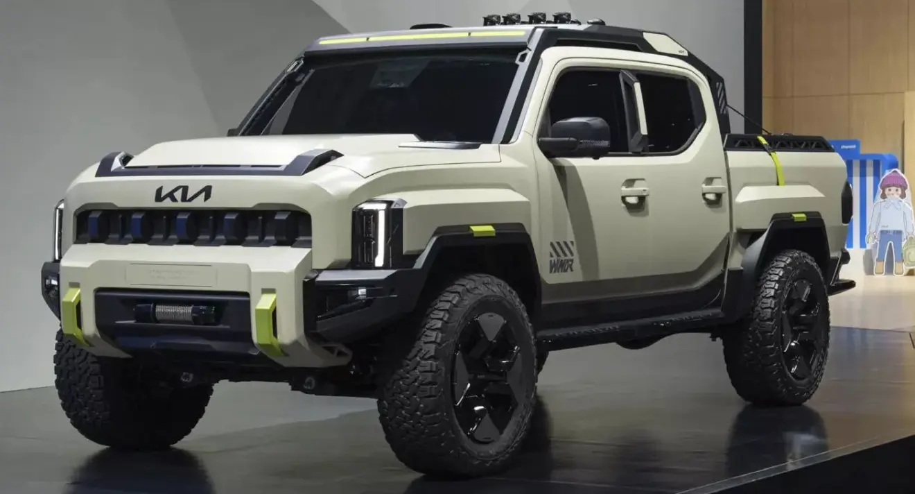 Conceito Kia Tasman Weekender parado de frente