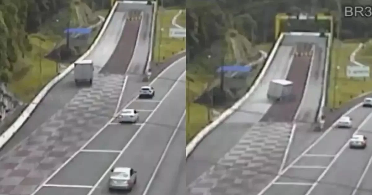 Caminhão desgovernado acessando a área de escape na BR-376