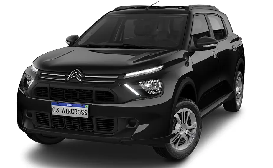 Citroën Aircross preto de frente com fundo branco
