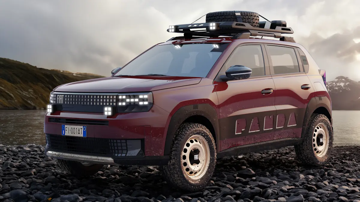 Fiat Grande Panda 4x4 novo Uno de frente na terra