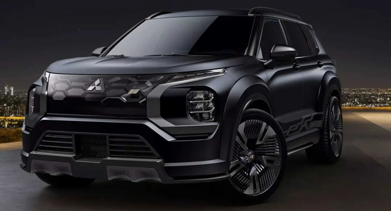 Projeção do Mitsubishi Outlander Ralliart de frente com fundo escuro