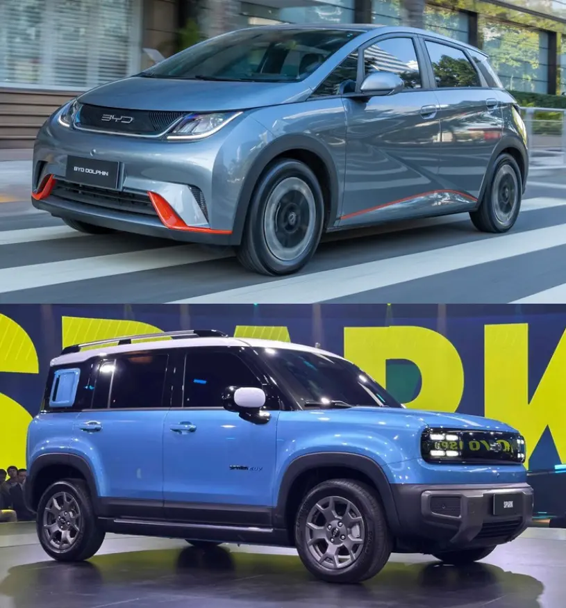 montagem com BYD Dolphin e Chevrolet Spark EUV