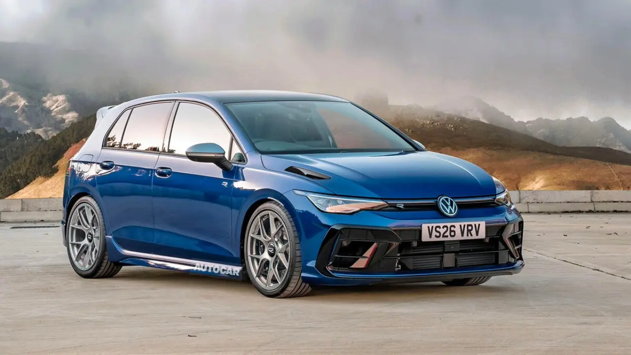 Projeção do Volkswagen Golf R azul de 2027 mais potente da história