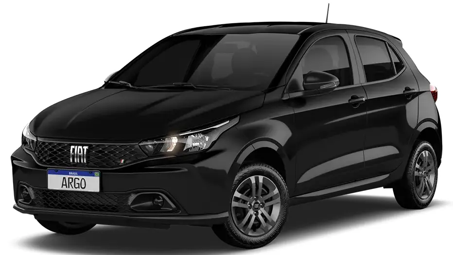 Fiat Argo Sem Nome 1.0 preto com faróis acesos e visto de lado é um dos carros mais vendidos 