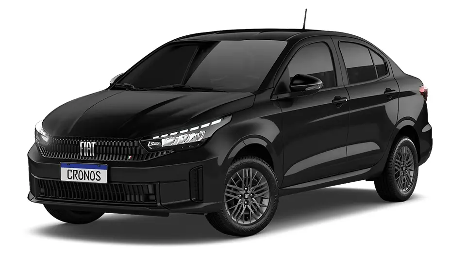 Fiat Cronos Drive manual preto visto de frente e com faróis e DRL's acesos