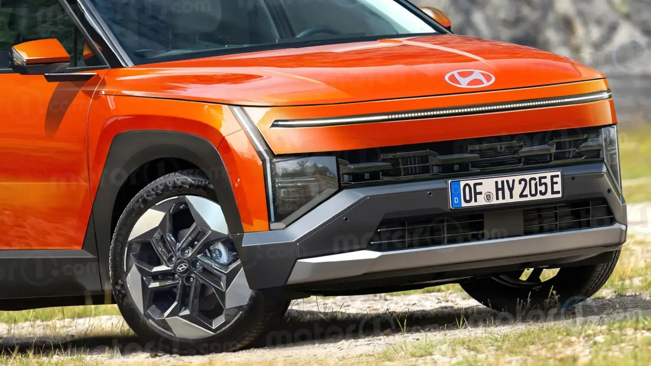 projeção de como será a dianteira do novo Hyundai Tucson pintada de laranja