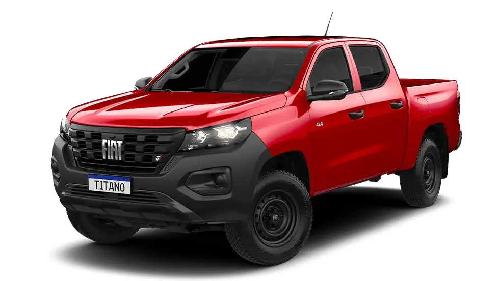 Fiat Titano Endurance vermelha vista de frente e com faróis acesos