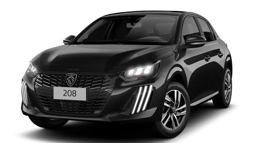 peugeot 208 Allure 2026 preto com faróis e DRL's acesos