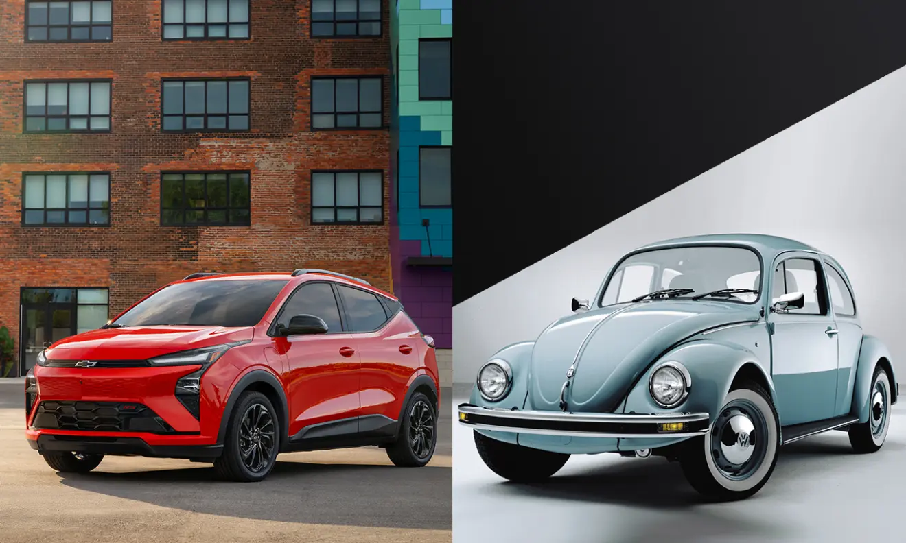 Chevrolet Bolt EUV e Volkswagen Fusca [divulgação]