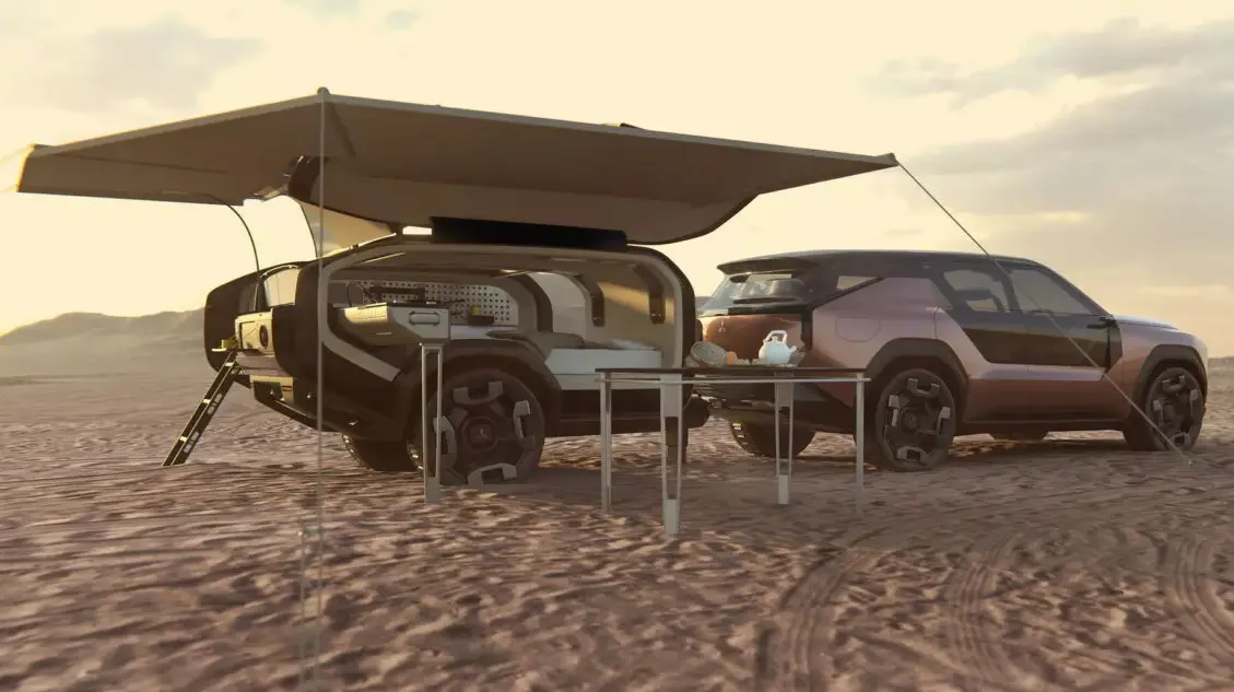 Conceito Mitsubishi Elevance visto de trás com trailer rebocado