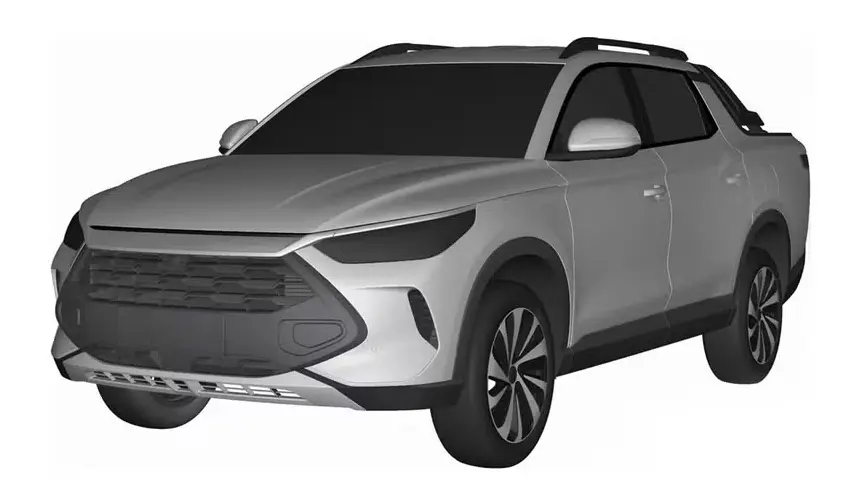 Projeção da nova caminhonete da BYD vista de frente