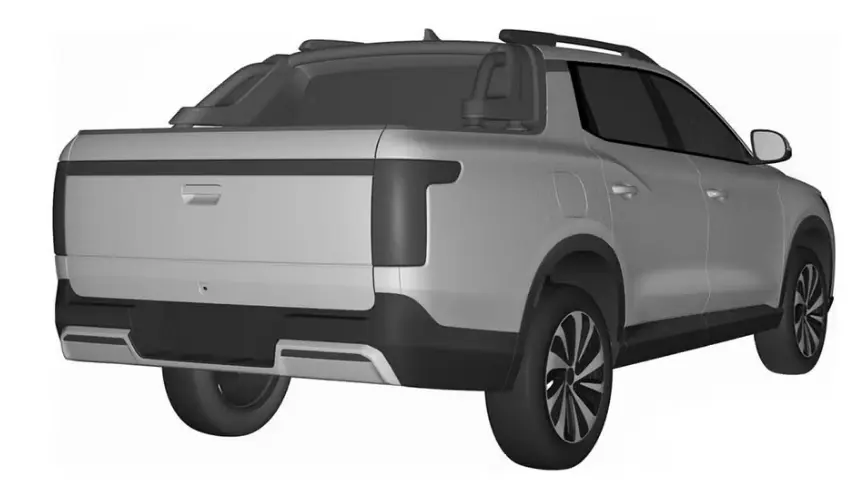 Projeção da nova caminhonete da BYD vista de trás