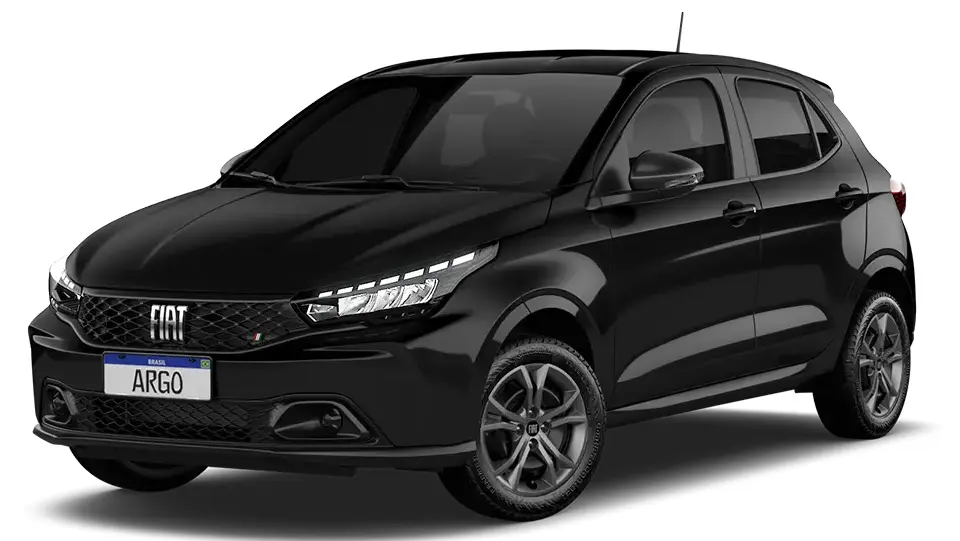 Fiat Argo Drive CVT preto com faróis acesos e visto de frente