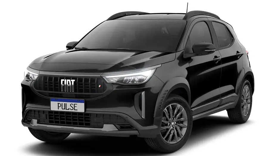 Fiat Pulse Drive CVT preto visto de frente e com faróis acesos