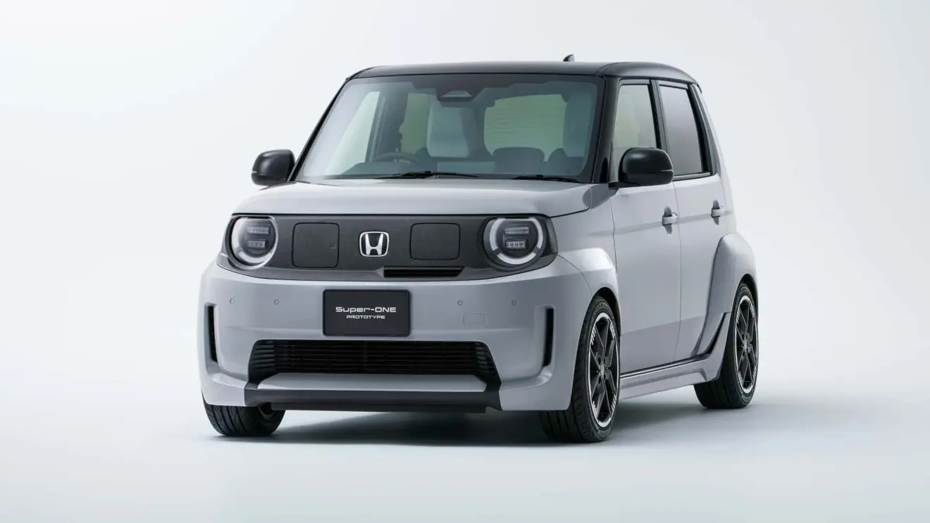 Protótipo do Kei-Car Honda Super-One cinza visto de frente
