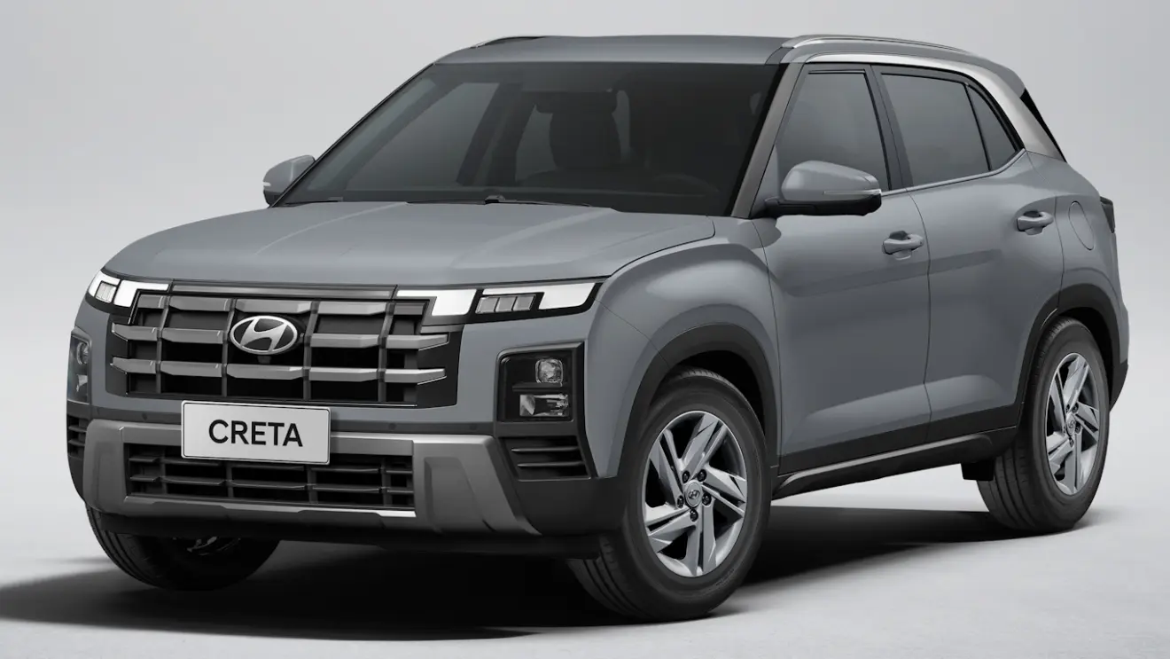 Hyundai Creta Comfort Safety cinza visto de lado com DRL's acesos