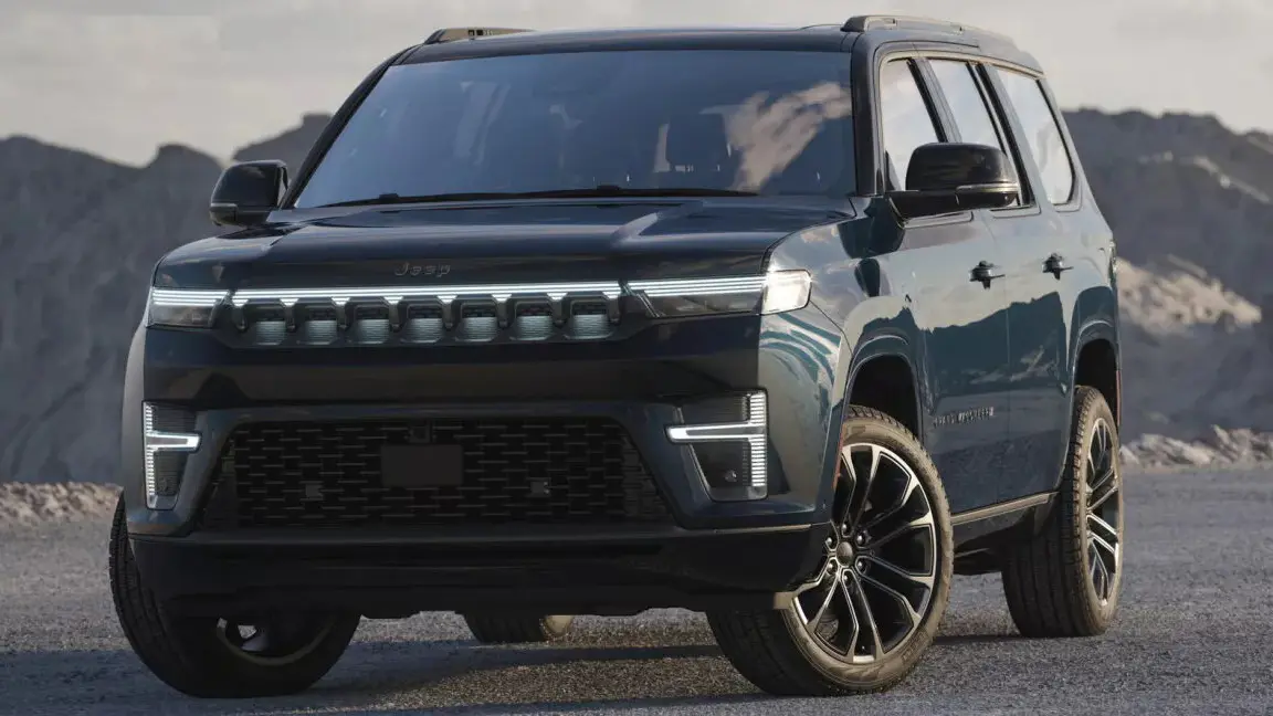 Jeep Grand Wagoneer 2026 escuro com DRL's e grade acesos