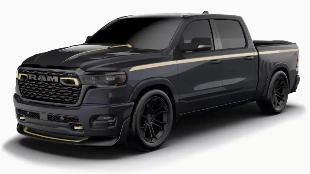 Ram 1500 rebaixada preta vista de lado