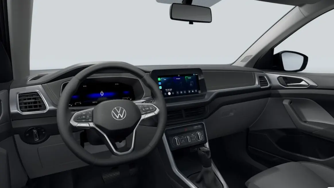interior do Volkswagen T-Cross Sem Nome 2026 com telas ligadas