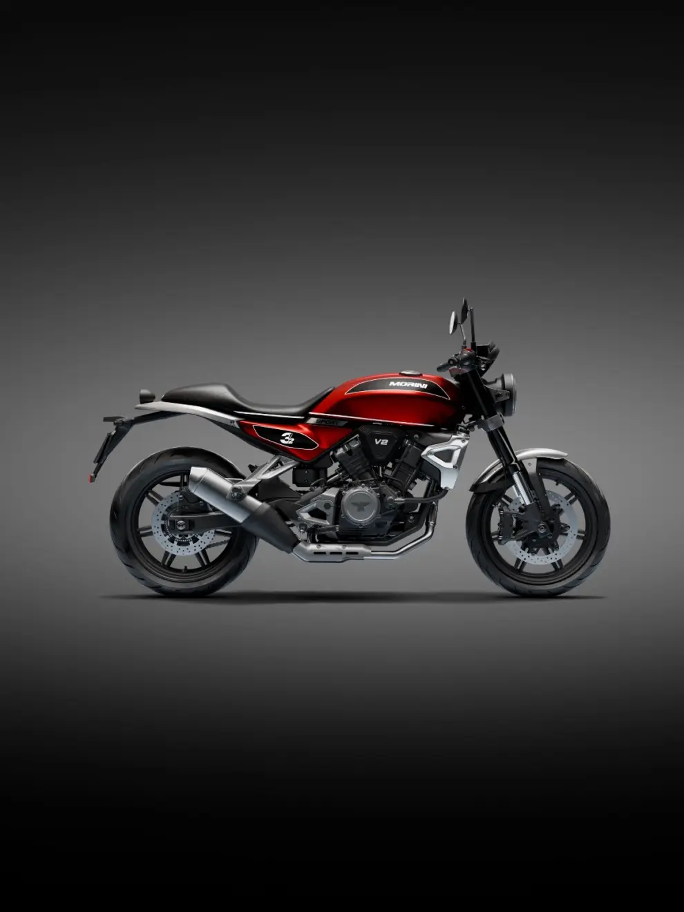 Moto Morini 3½ Sport vermelha parada de lateral