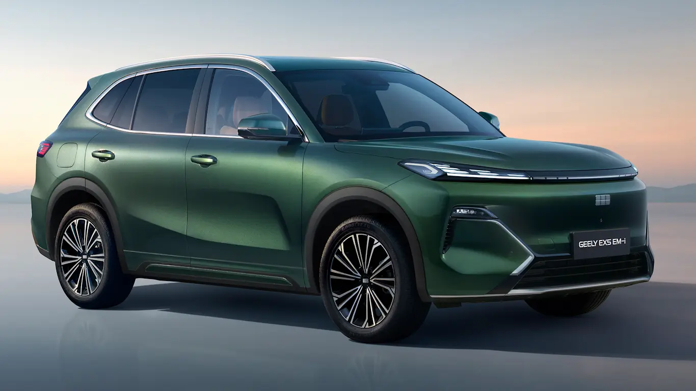 Geely EX5 EM-i verde visto de lado