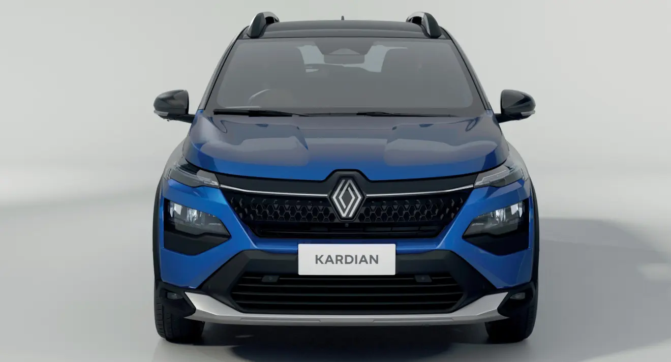 Renault Kardian azul, visto de frente e com fundoneutro