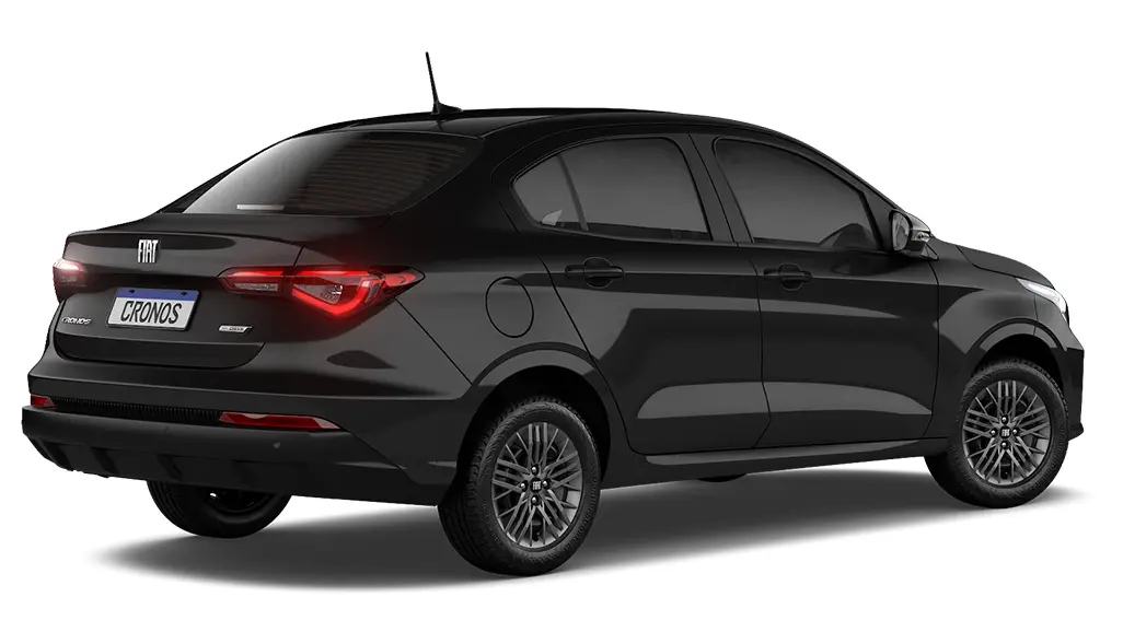 Fiat Cronos Drive 1.0 manual preto visto de trás e com lanternas acesas