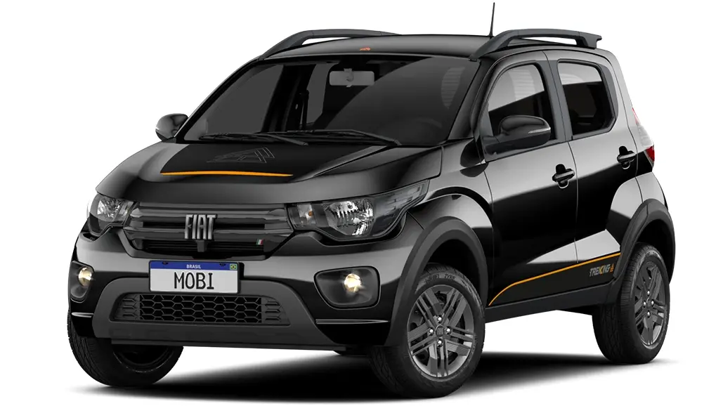 Fiat Mobi Trekking 2026 preto visto de frente e com iluminação acesa
