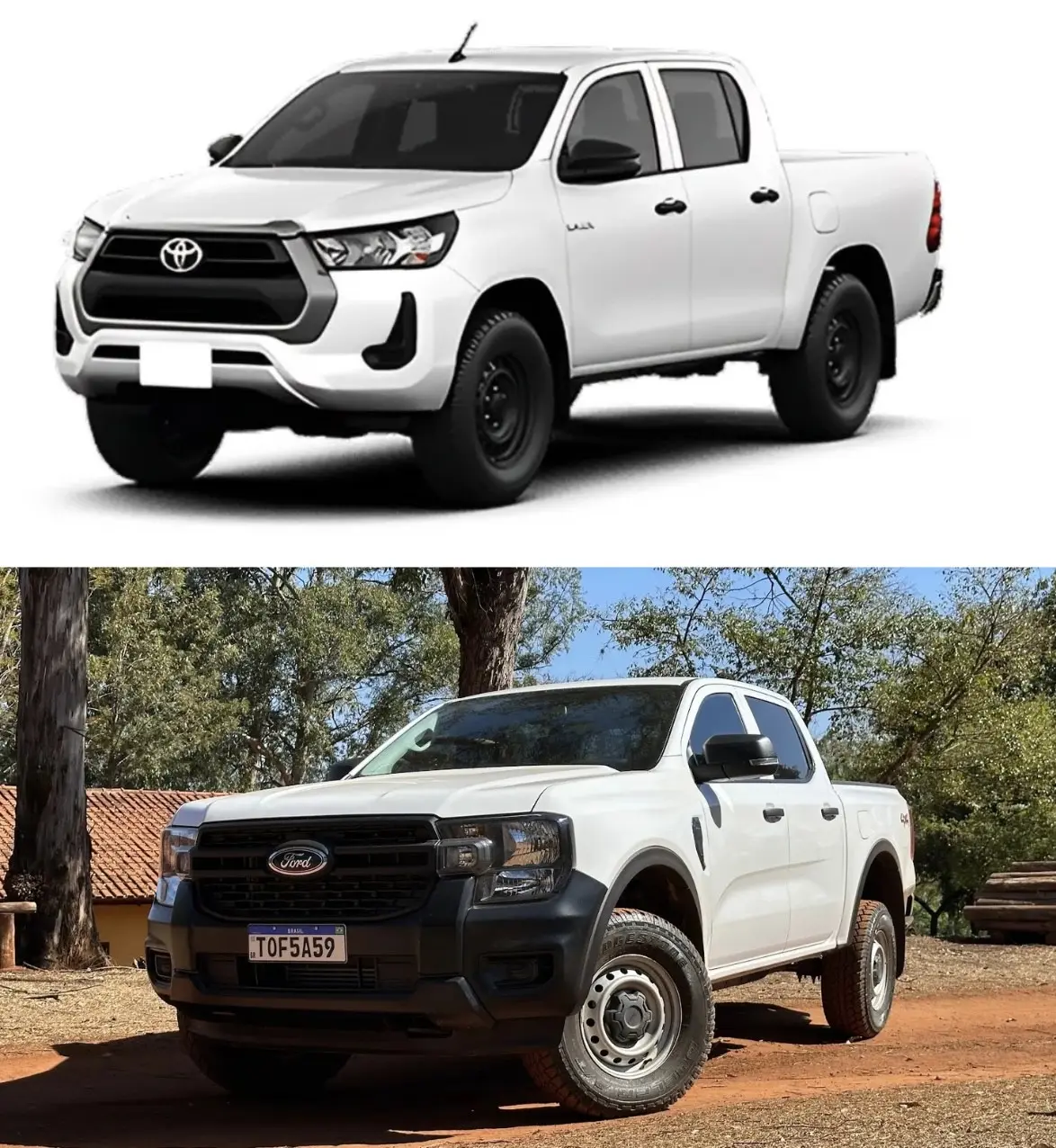 Montagem com Toyota Hilux STD Power Pack MT e Ford Ranger XL MT brancas