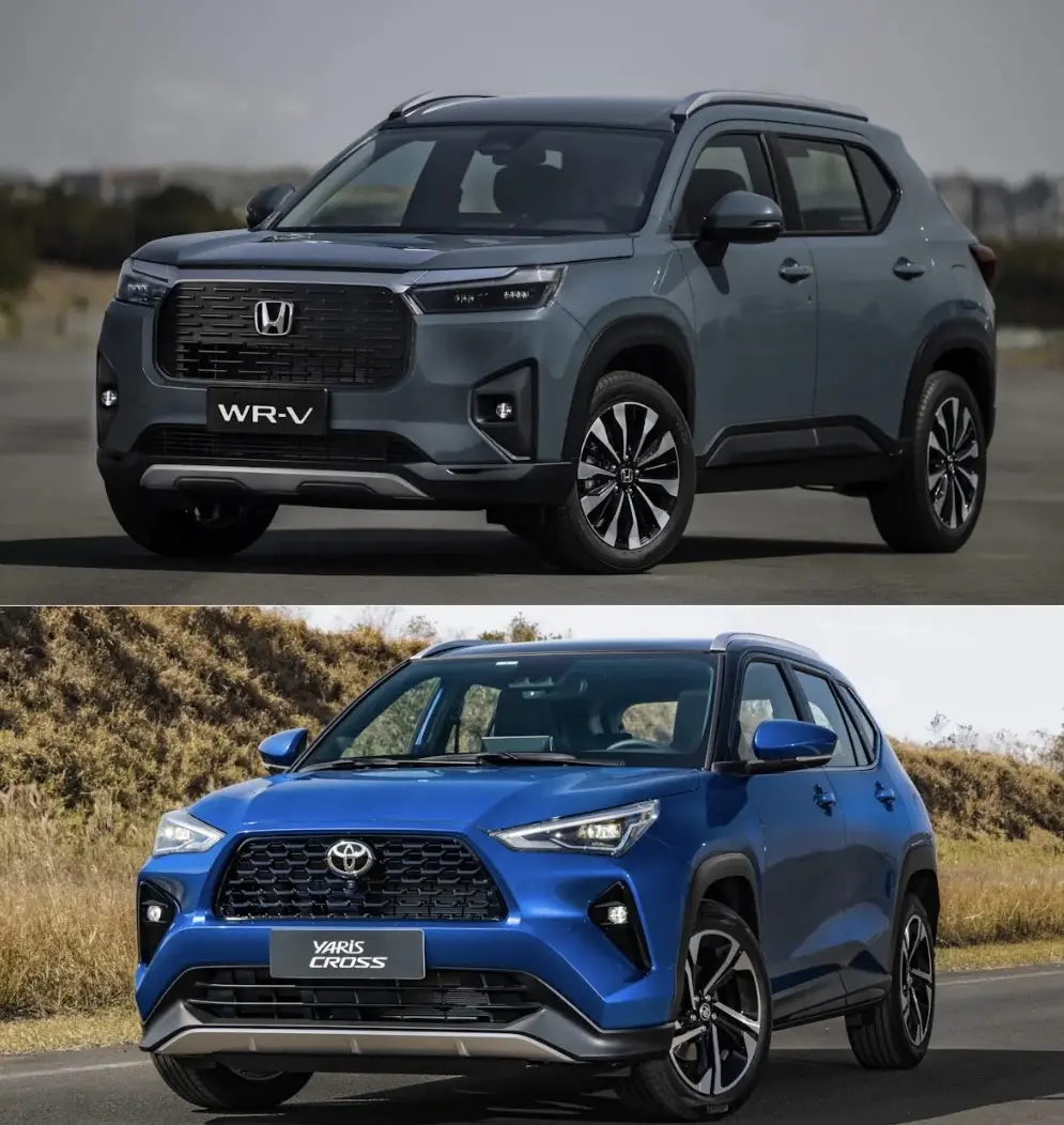 montagem com Honda WR-V cinza e Toyota Yaris Cross azul