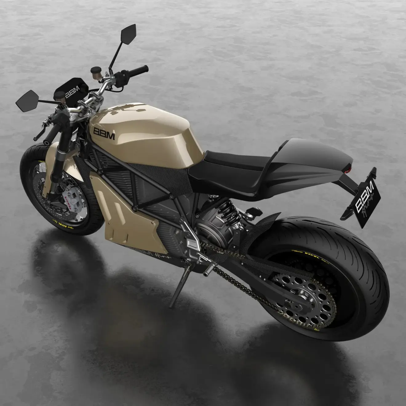 Moto elétrico BBM Motorcycles Hiro parada e vista do alto