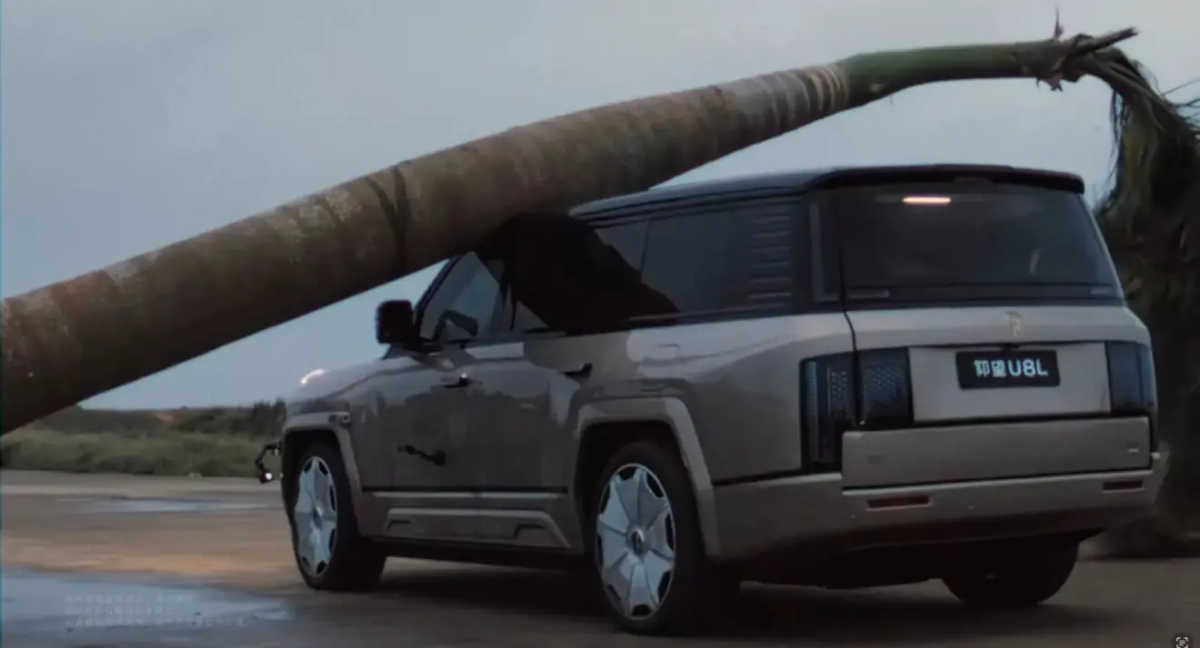 BYD YangWang de traseira foi submetido ao teste de queda de uma palmeira real