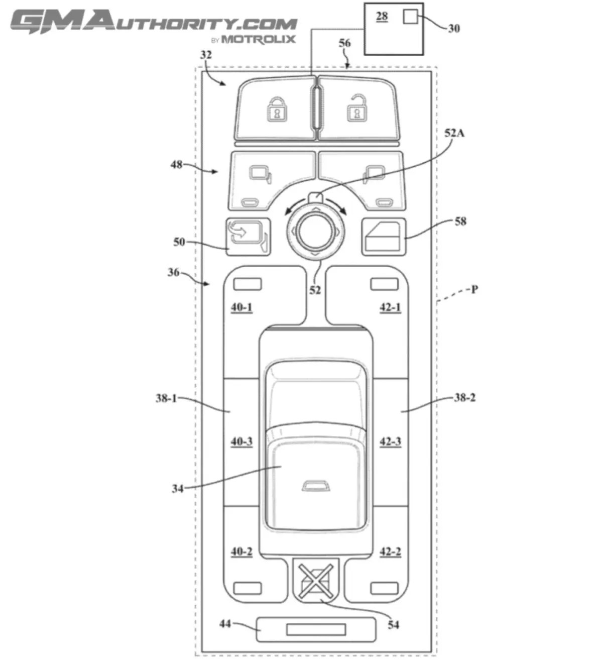 Patente de botões da General Motors com apenas um comando
