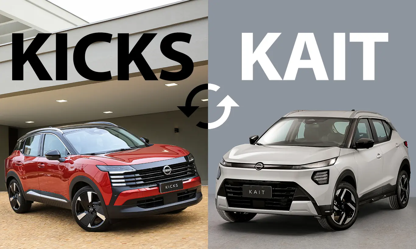 Nissan Kicks e Nissan Kait parados de frente