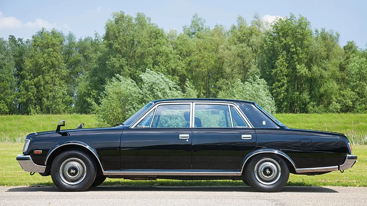 Toyota Century V12 preto parado no asfalto