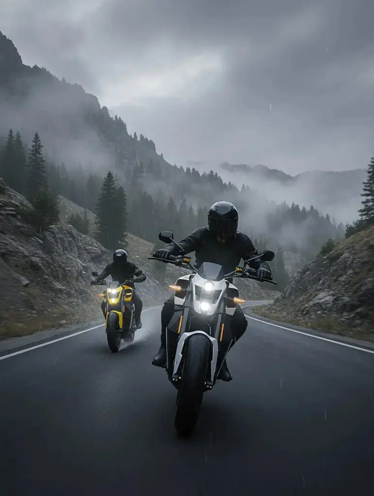 Moto elétrica Verge TS Pro branca em movimento de dianteira 