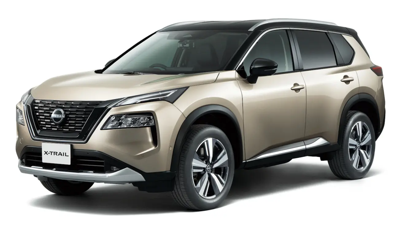 Nissan X-Trail e-Power cinza visto de lado