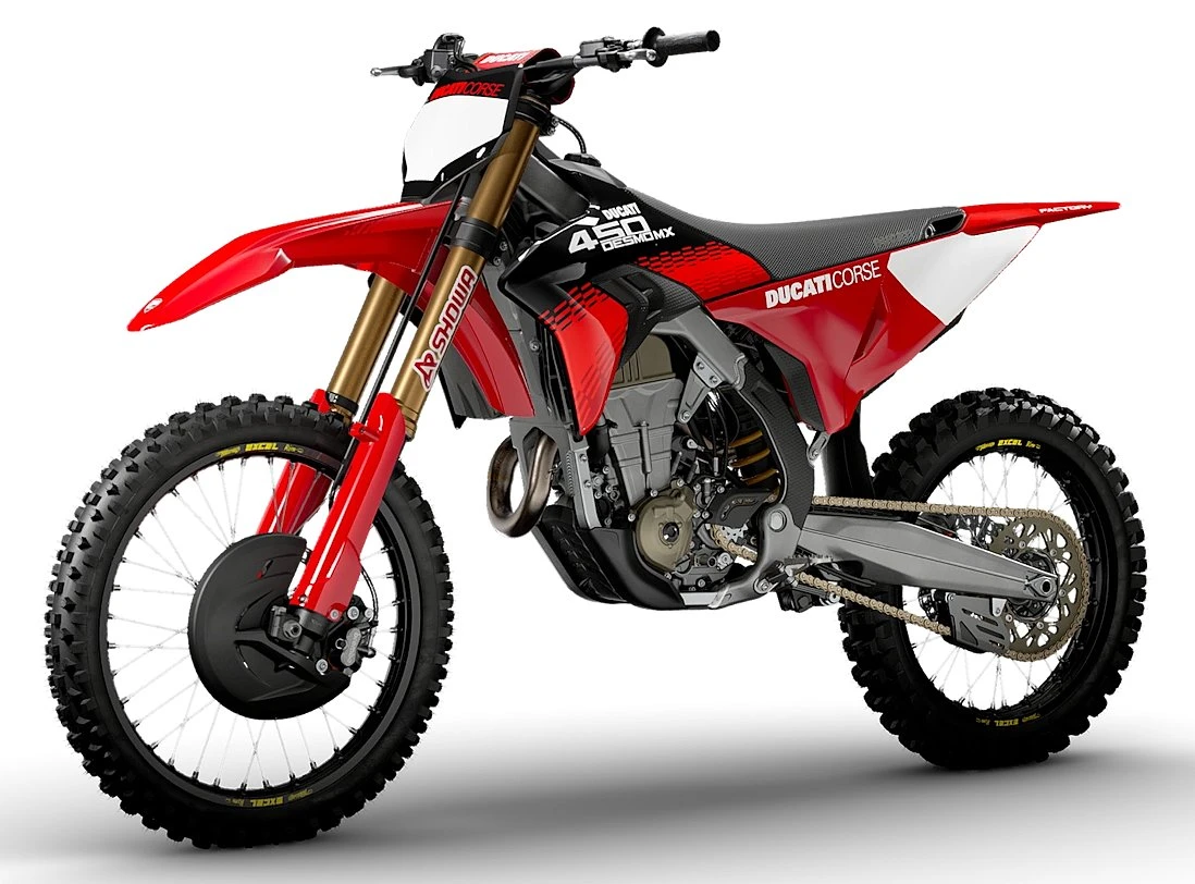Ducati Desmo450 MX Factory parada de dianteira
