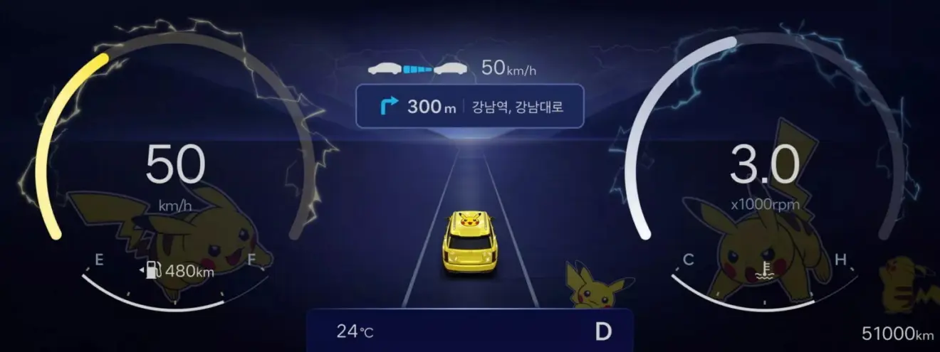Painel da Hyundai com personagens do Pokémon