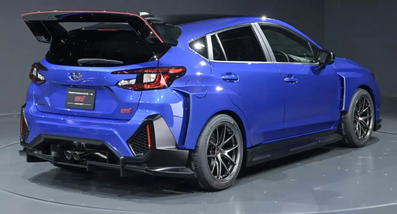 Conceito Subaru-Performance B-STI azul parado de traseira