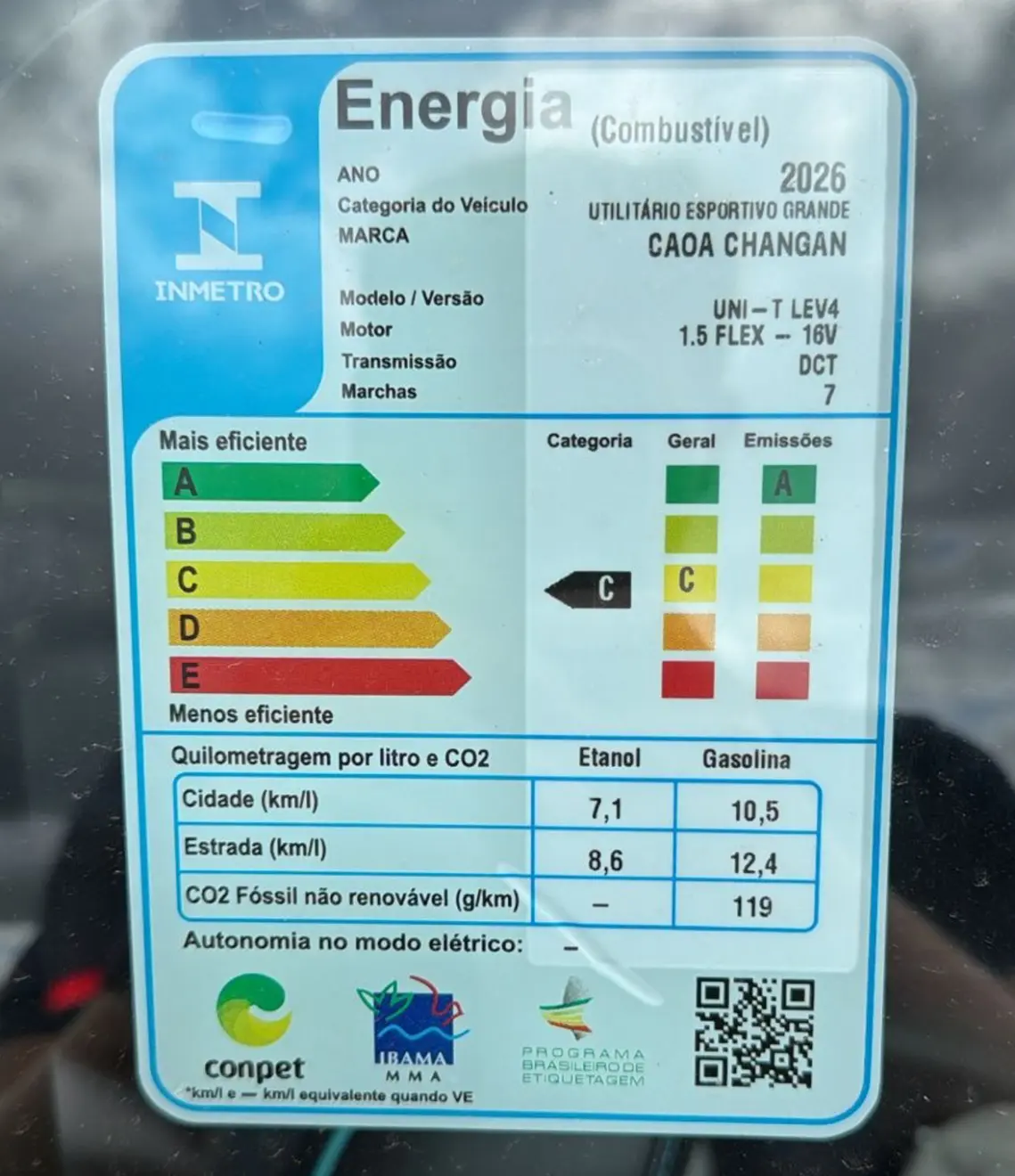tabela de consumo do CAOA Changan Uni-T