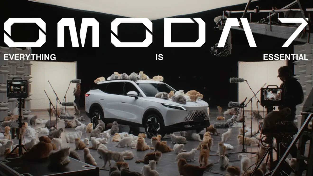 Omoda 7 branco rodeado de gatinhos